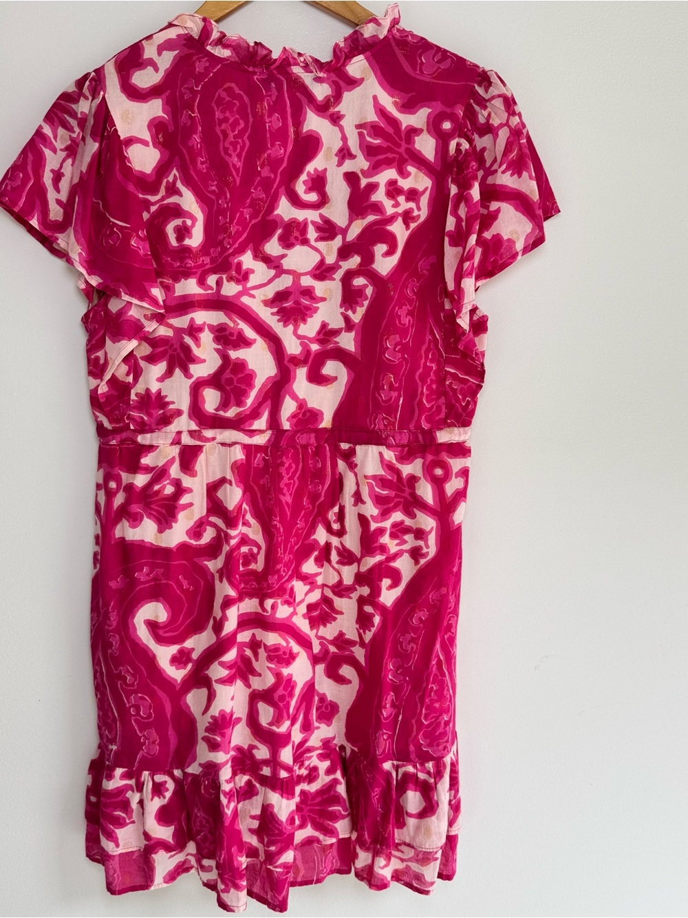La Plage Magenta Pink‎ Tiered Ruffled Lined Cotton Mini Dress Size Small Resort - Picture 6 of 9